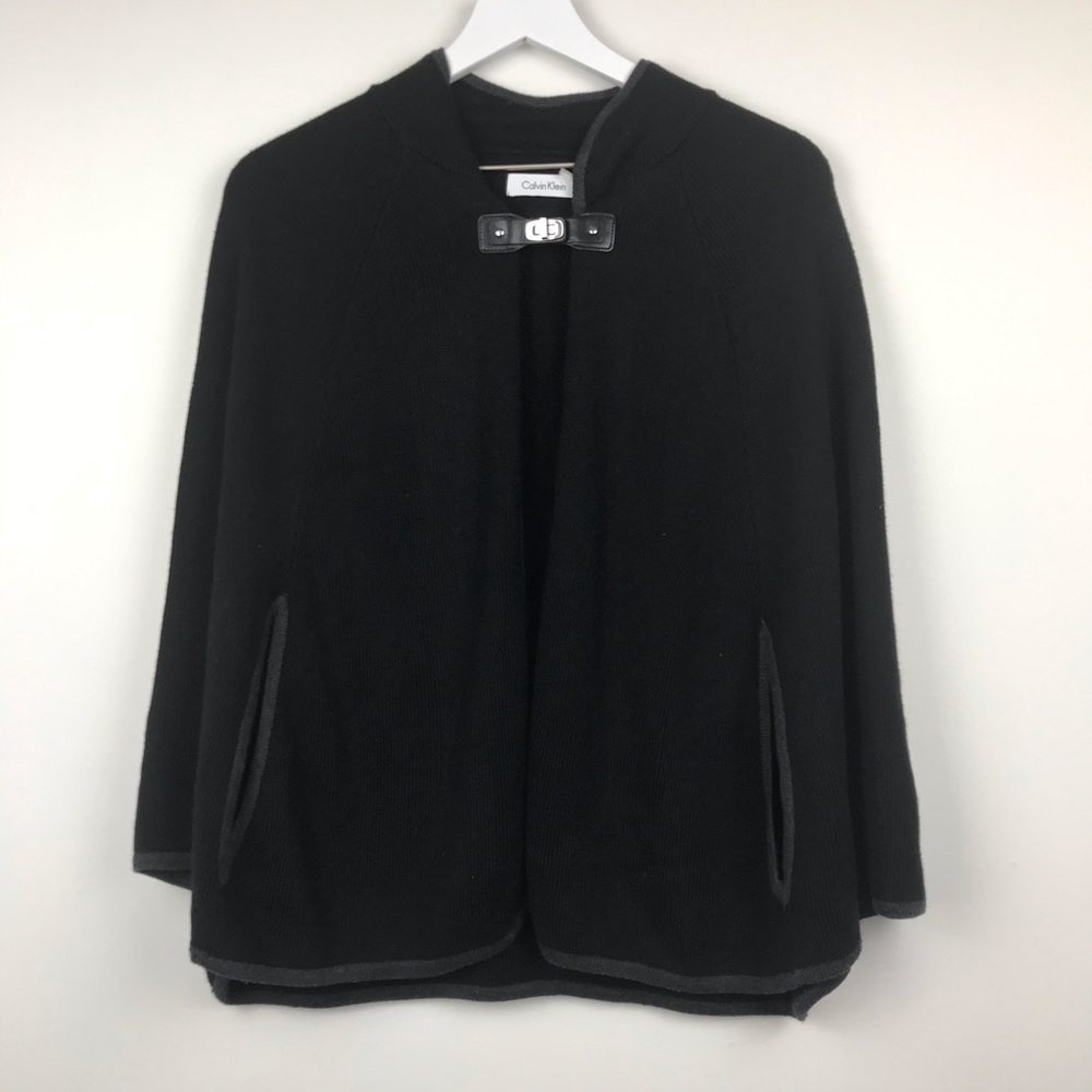 Calvin Klein Black Draped Open Poncho